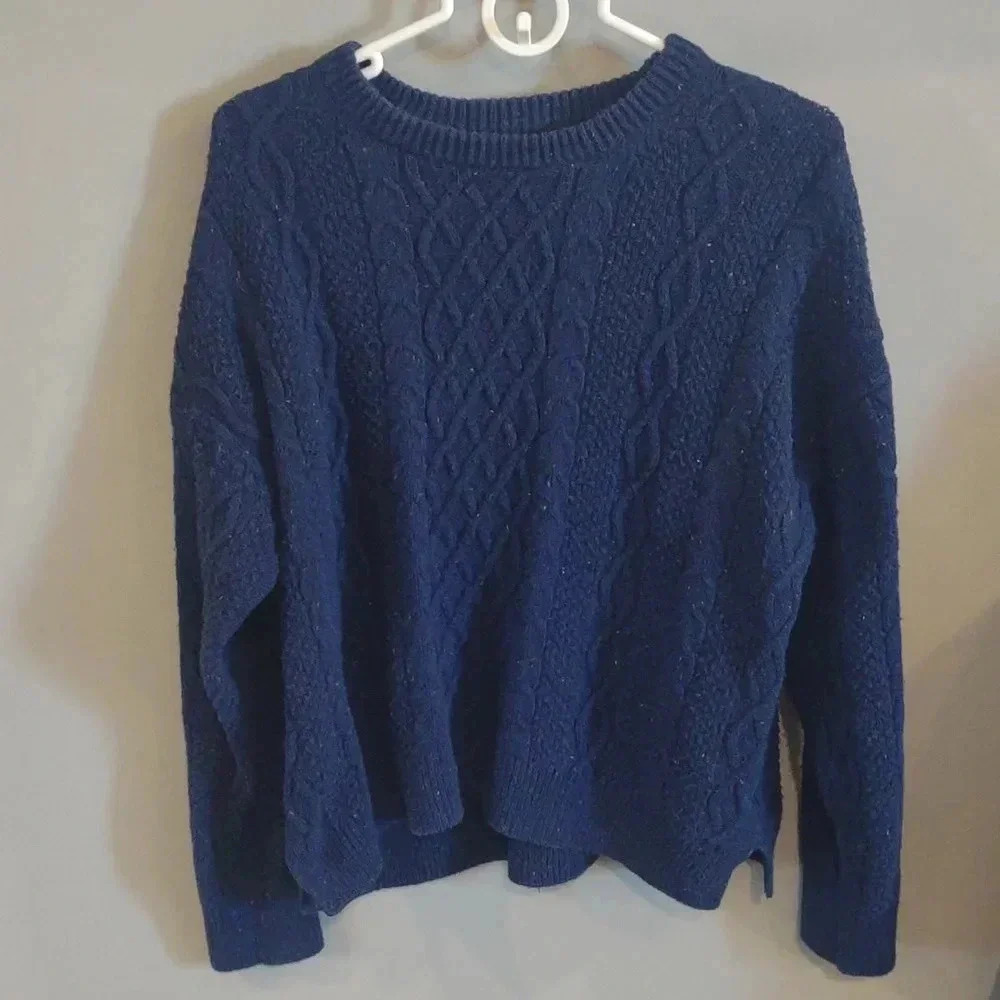 Vintage J. Crew women's XXLG navy blue confetti crewneck cable knit sweater